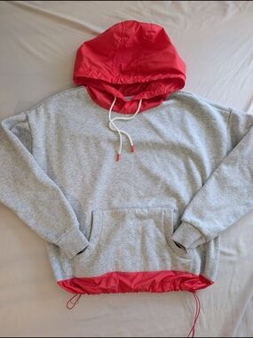 Zella Gray Hoodie with Pink Rain jacket Hood and Hem